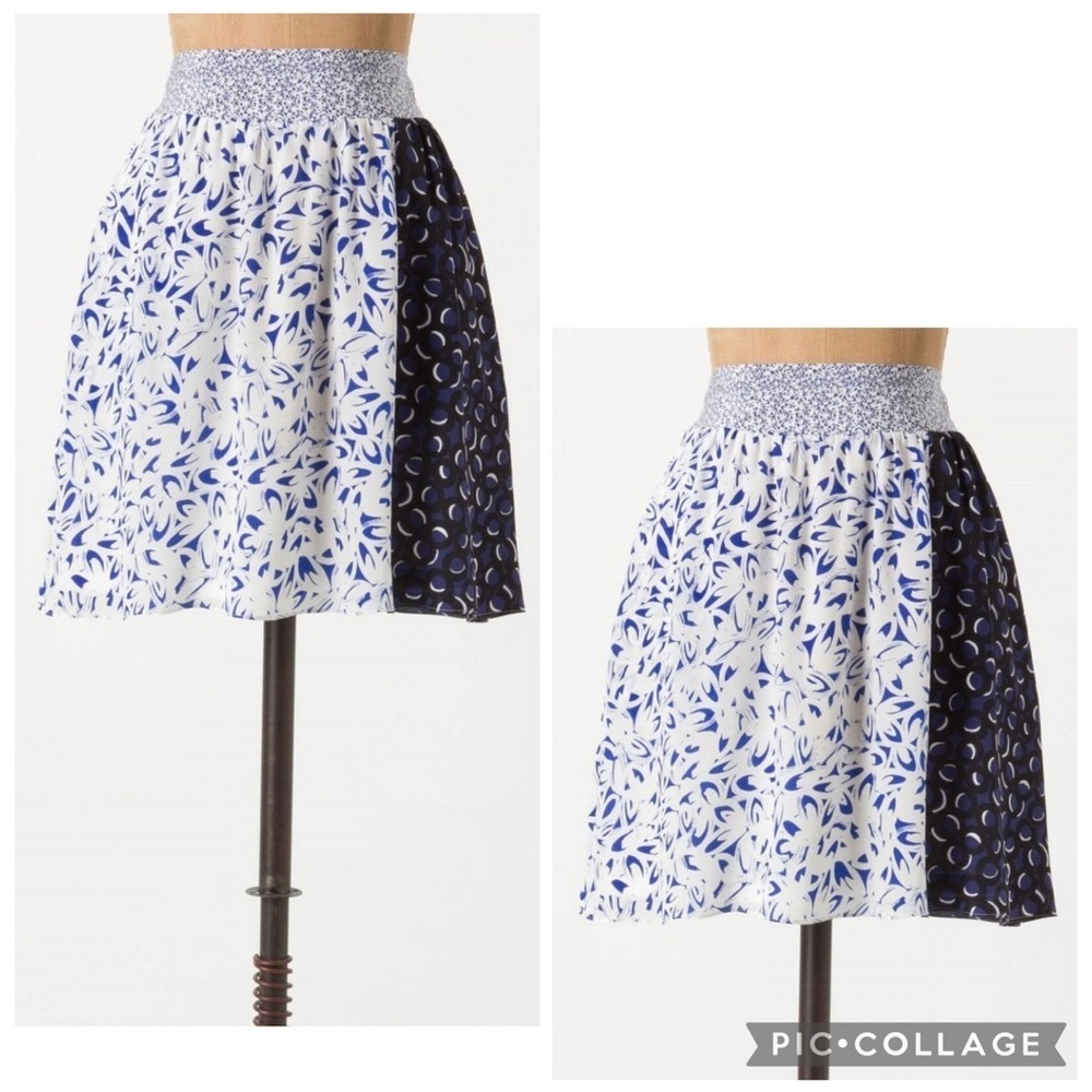 MAEVE ANTHROPOLOGIE Women’s Blue Patterned Motif CARRIZO Silk Skirt Pockets Sz S